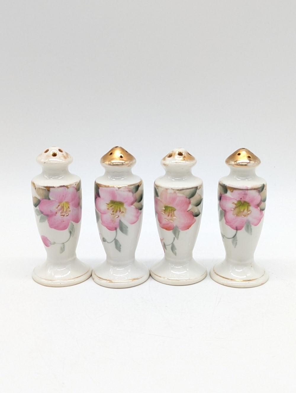 Vintage Noritake Azalea White Pink Gold Ceramic Floral Salt & Pepper Shaker Sets